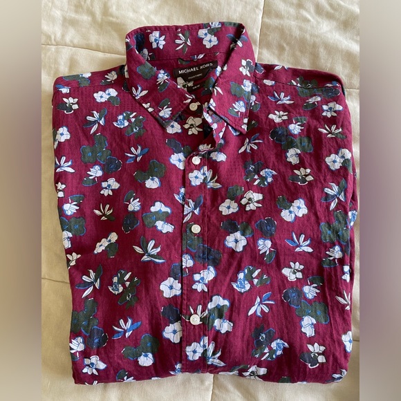 Michael Kors raspberry colored floral shirt - Picture 3 of 7